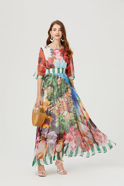 Printed Backless Strap Slim fit High Waist Dress Large A Line Dress