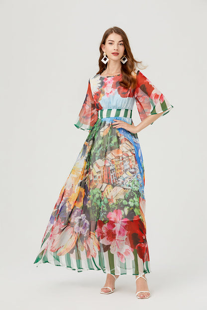 Printed Backless Strap Slim fit High Waist Dress Large A Line Dress