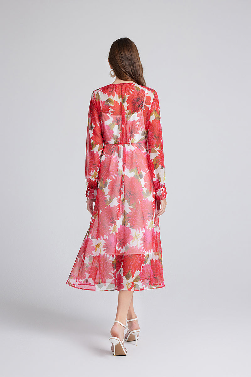 Gorgeous Red Flower Print Elegant High End Dress Sling Set