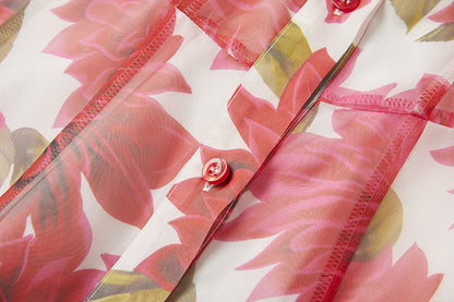 Gorgeous Red Flower Print Elegant High End Dress Sling Set