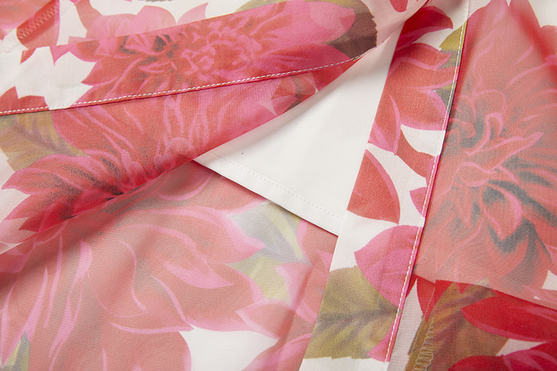 Gorgeous Red Flower Print Elegant High End Dress Sling Set