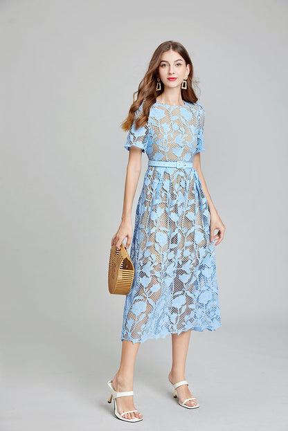 Solid Lace Daily Elegant A Line Maxi Dress