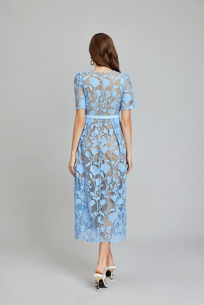 Solid Lace Daily Elegant A Line Maxi Dress