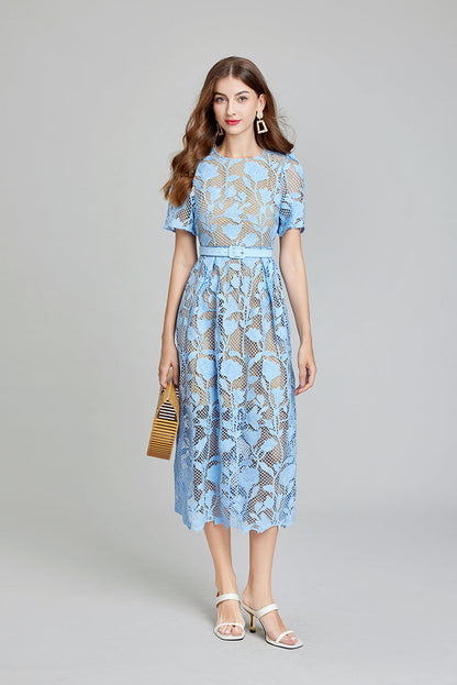 Solid Lace Daily Elegant A Line Maxi Dress