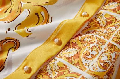 Printed Belted Button A Line Dress