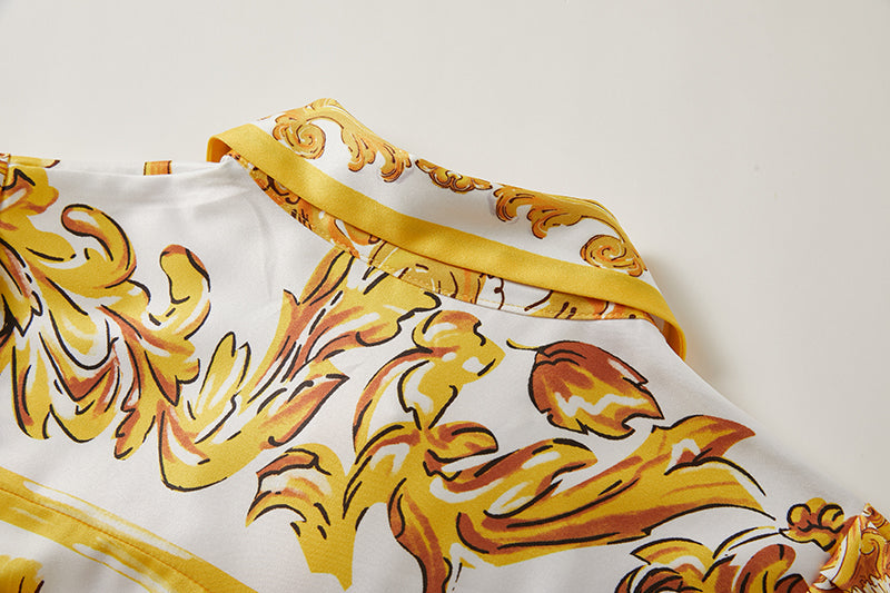 Printed Belted Button A Line Dress