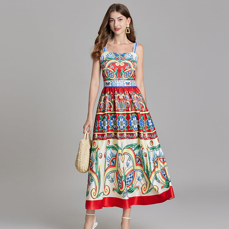 Elegant Printed Sleeveless A Line Maxi Dress