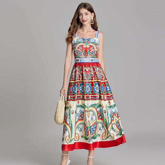 Elegant Printed Sleeveless A Line Maxi Dress