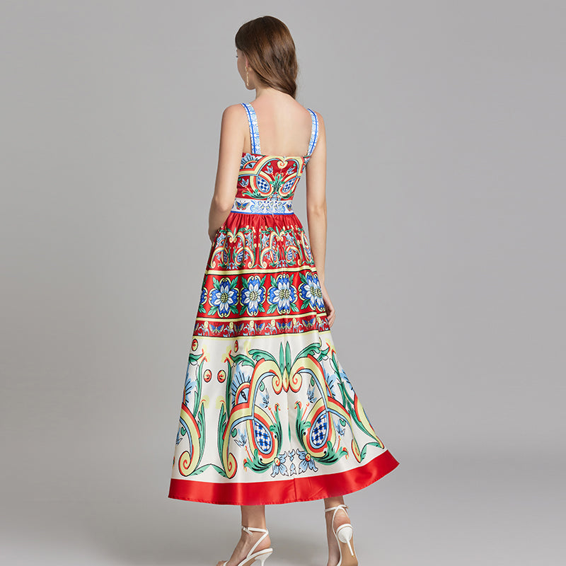 Elegant Printed Sleeveless A Line Maxi Dress