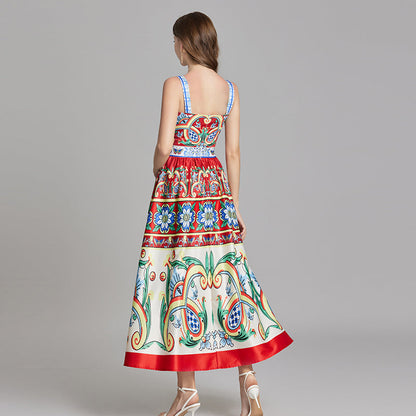 Elegant Printed Sleeveless A Line Maxi Dress