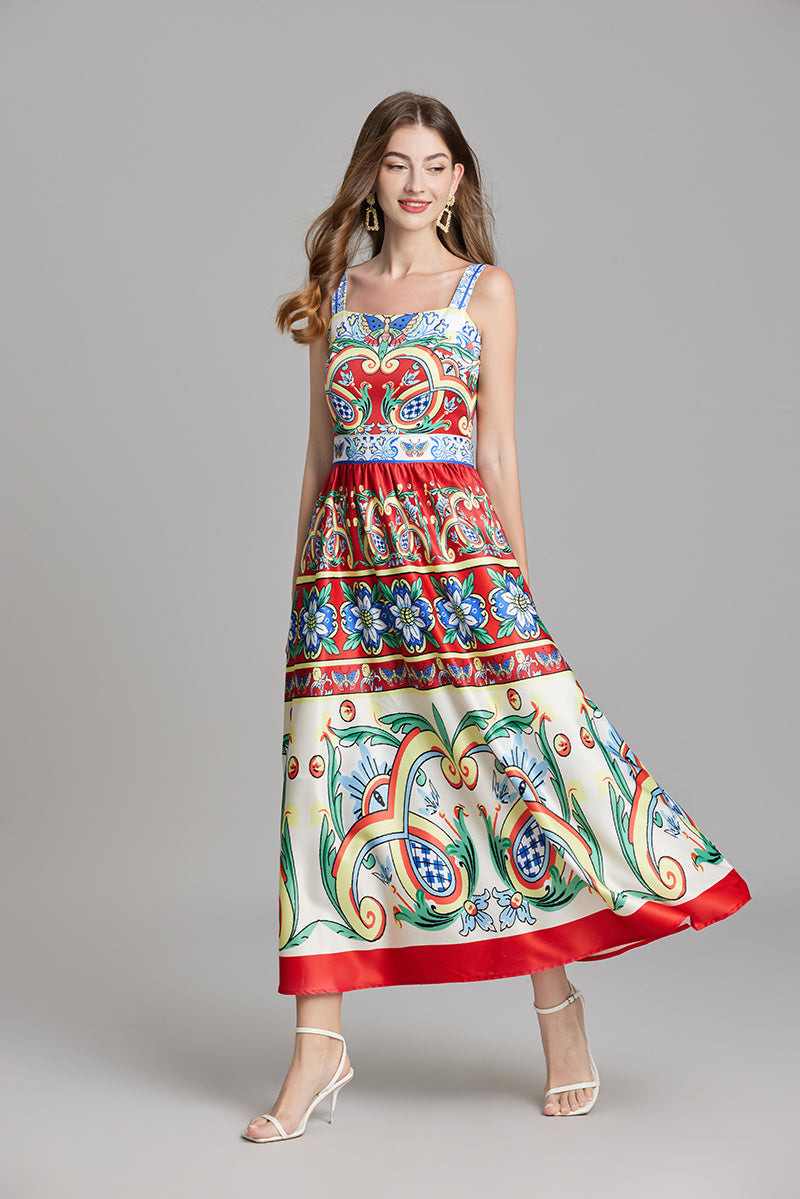 Elegant Printed Sleeveless A Line Maxi Dress