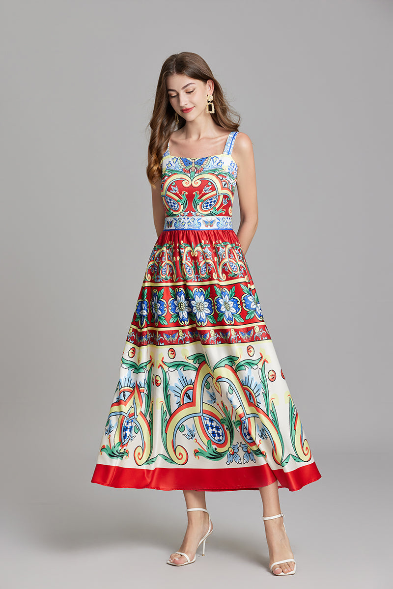 Elegant Printed Sleeveless A Line Maxi Dress