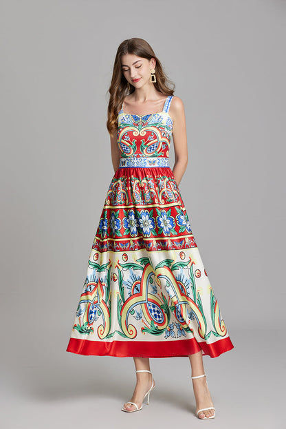 Elegant Printed Sleeveless A Line Maxi Dress
