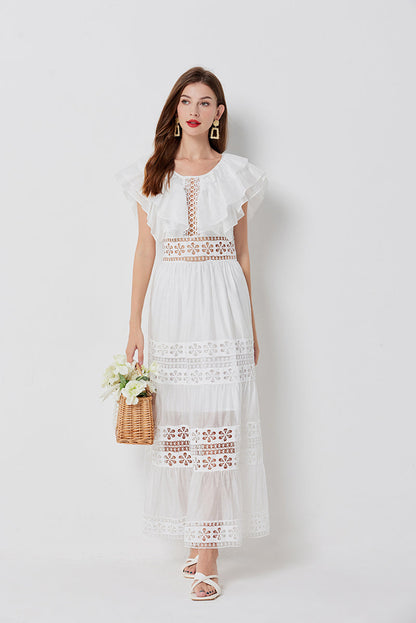 Cool Cotton Stitching Lace Hollow Dress Sleeve Dress