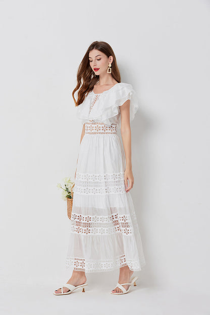 Cool Cotton Stitching Lace Hollow Dress Sleeve Dress