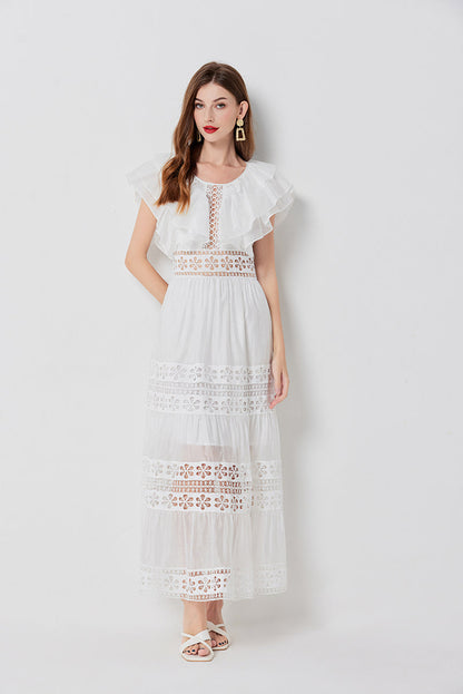 Cool Cotton Stitching Lace Hollow Dress Sleeve Dress