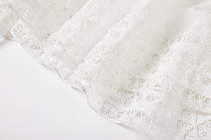 Cool Cotton Stitching Lace Hollow Dress Sleeve Dress