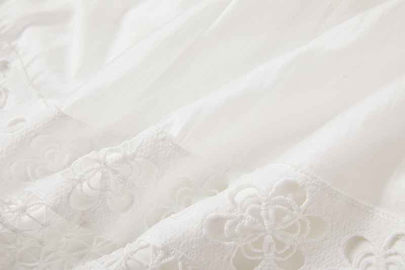 Cool Cotton Stitching Lace Hollow Dress Sleeve Dress