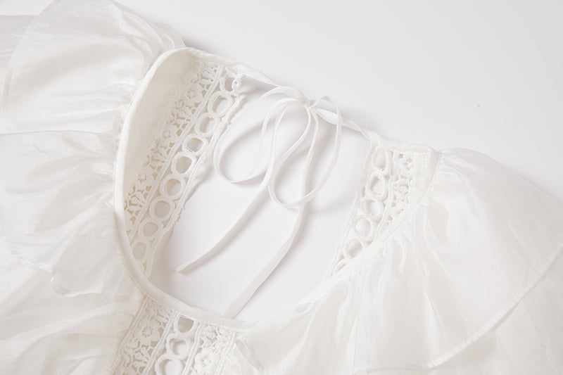 Cool Cotton Stitching Lace Hollow Dress Sleeve Dress