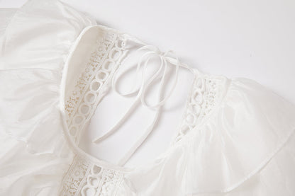 Cool Cotton Stitching Lace Hollow Dress Sleeve Dress