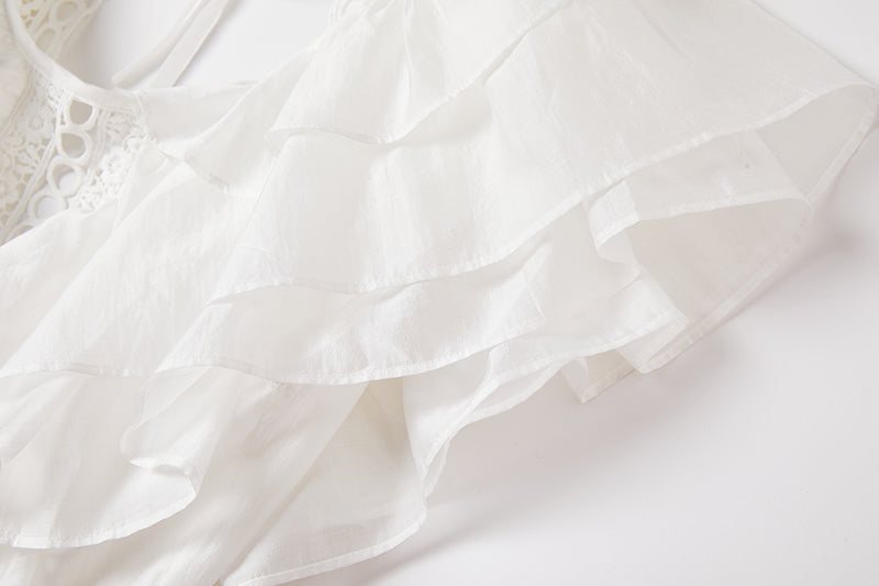 Cool Cotton Stitching Lace Hollow Dress Sleeve Dress