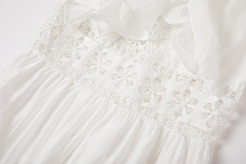 Cool Cotton Stitching Lace Hollow Dress Sleeve Dress