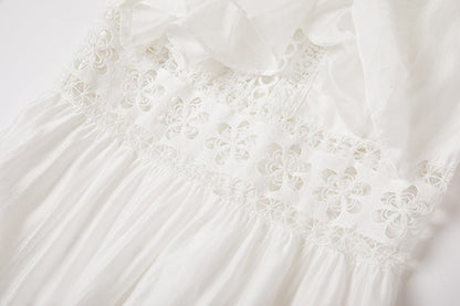 Cool Cotton Stitching Lace Hollow Dress Sleeve Dress