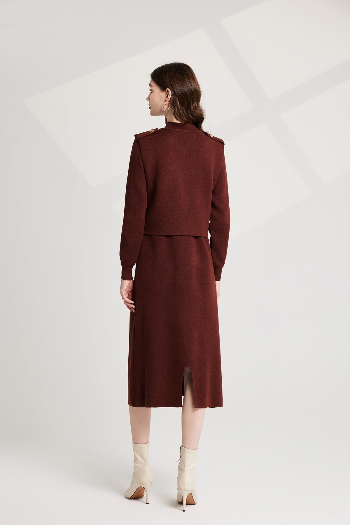 Thickened Distinctive Semi High Neck Base Knitted Vest Long Sleeved Dress Two Piece Set