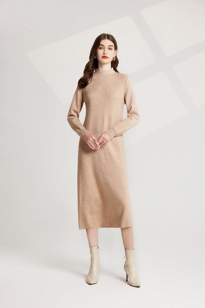 Thickened Distinctive Semi High Neck Base Knitted Vest Long Sleeved Dress Two Piece Set