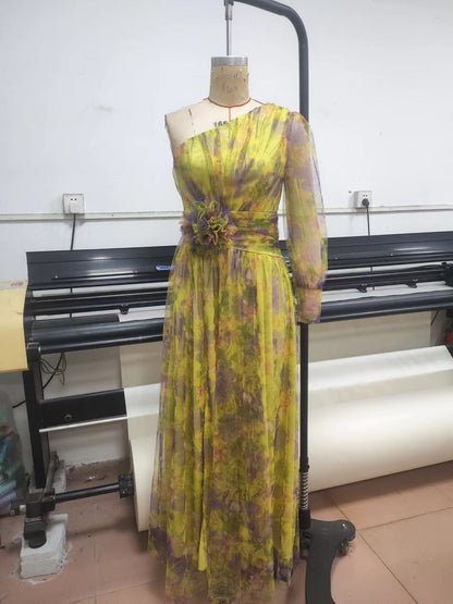 One Shoulder Printed Elegant Slim Fit Dress