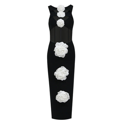 Floral Slim Fit Slimming Bandage Dress Niche Hollow Out Cutout Sleeveless Dress