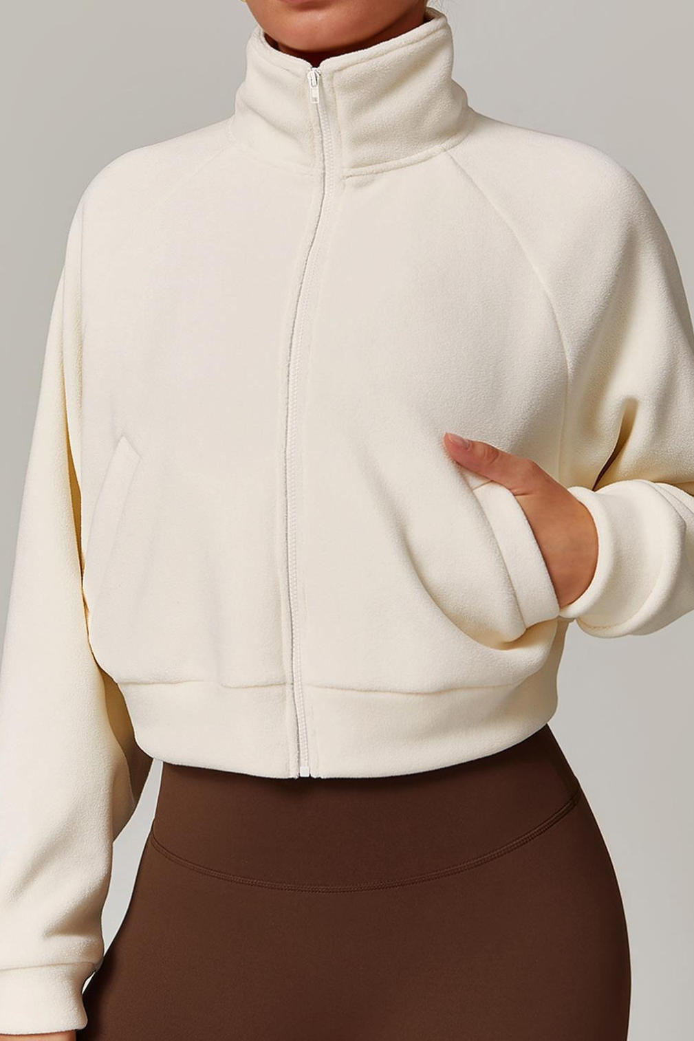 Fleece Lined Stand Collar Zip Yoga Warm Windproof Christmas Outerwear