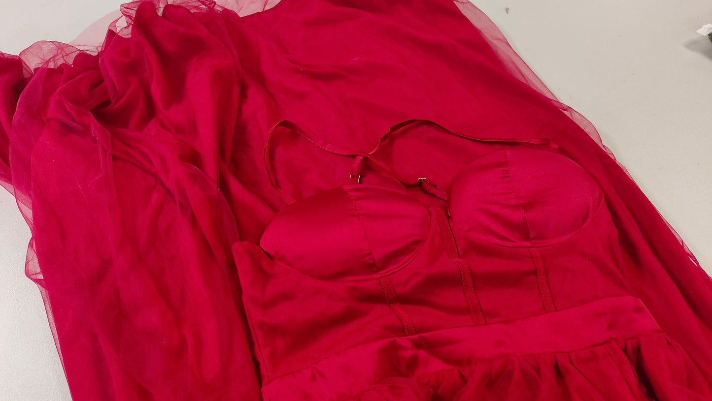 Solid Color Sling Dress Evening Dress Mesh Large Dress