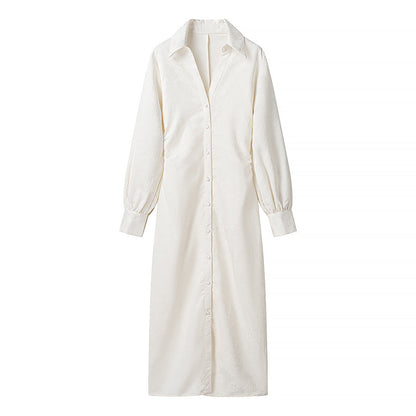 Simple V neck Jacquard Drawstring Dress