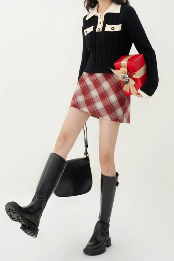High Waist Tartan Mini Christmas Skirt