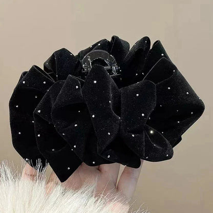 Winter Velvet Multi-Layered Bow Headwear - Christmas Hair Accessory Black Accessories-L