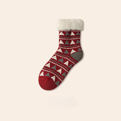 Plush Extra Thick Terry Red Mid Length Christmas Socks