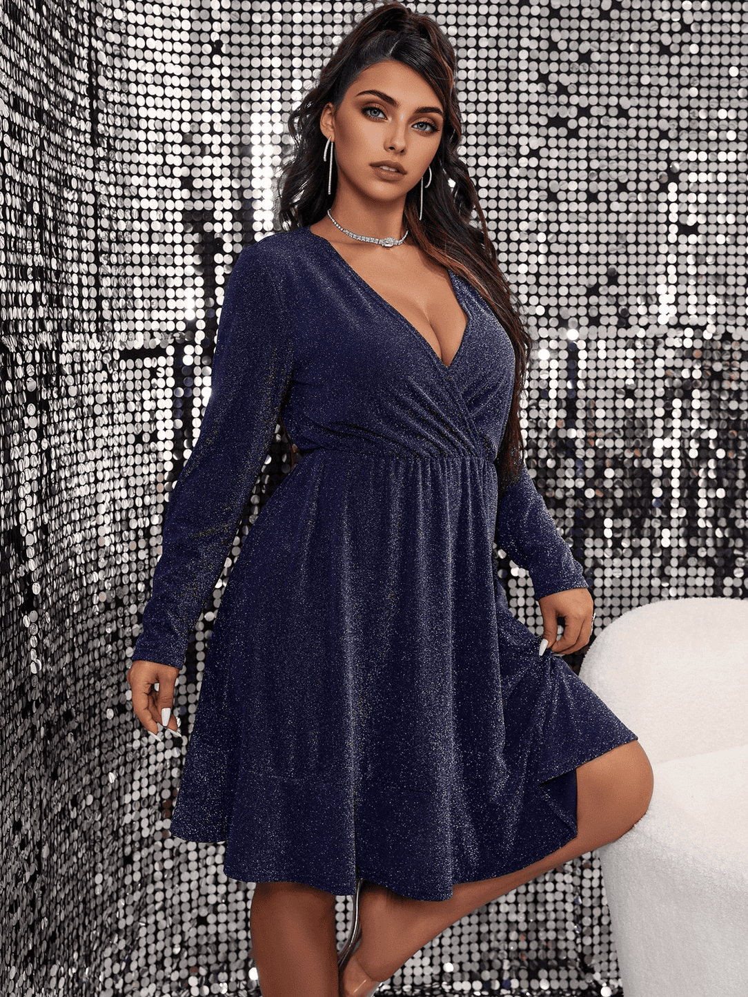 JuliaFashion - 2024 Sexy Curve V-Neck Long Sleeve Evening Party Dress