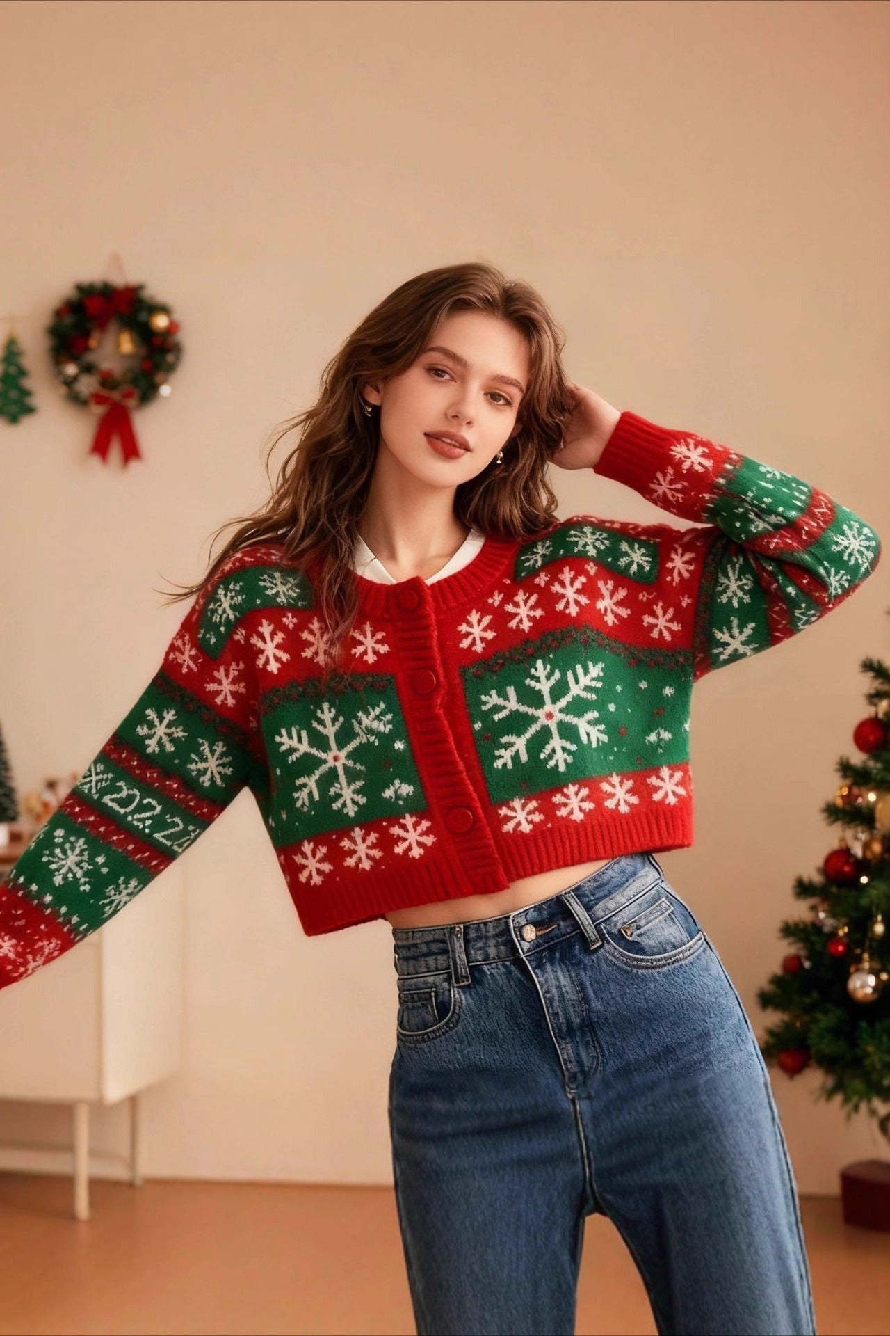 Snowflake Knit Christmas Cardigan