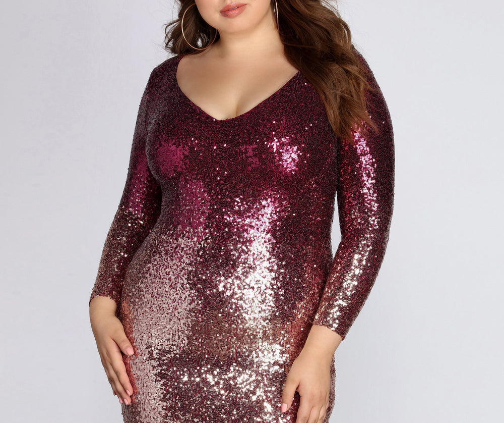 Plus Ombre Stylish Sequin Dress Plus Dressy Dresses