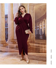 JuliaFashion-Gentle Pleated Design V-Neck Stylish Pencil Bodycon Dress