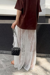 Lace Sheer Split Ruffle Asymmetrical Skirt