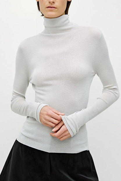 Solid Color Washable Wool Turtleneck Long Sleeve Tee