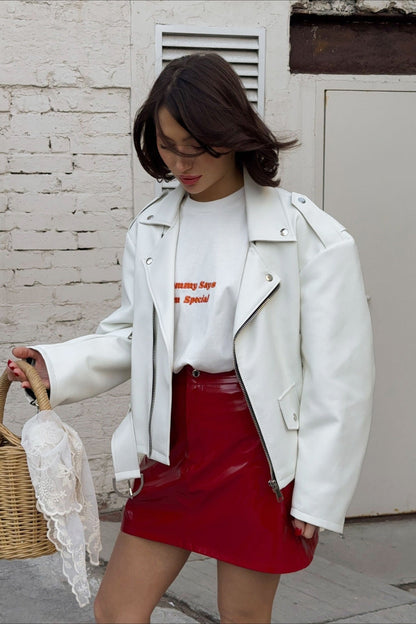 Red PU Leather Bodycon Christmas Skirt