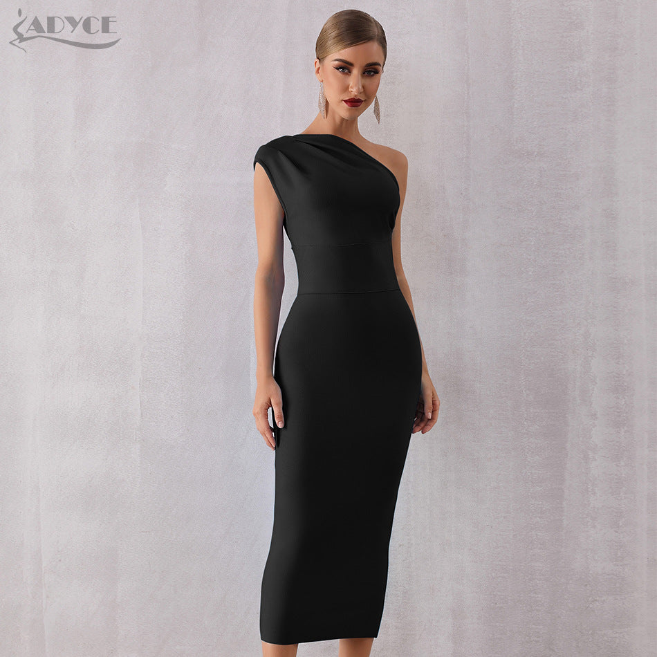 Elegant One Shoulder Bandage One Piece Dress Sleeveless Tight Sky Blue Evening Dress