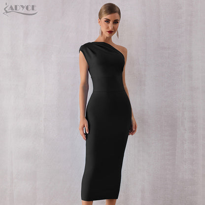 Elegant One Shoulder Bandage One Piece Dress Sleeveless Tight Sky Blue Evening Dress