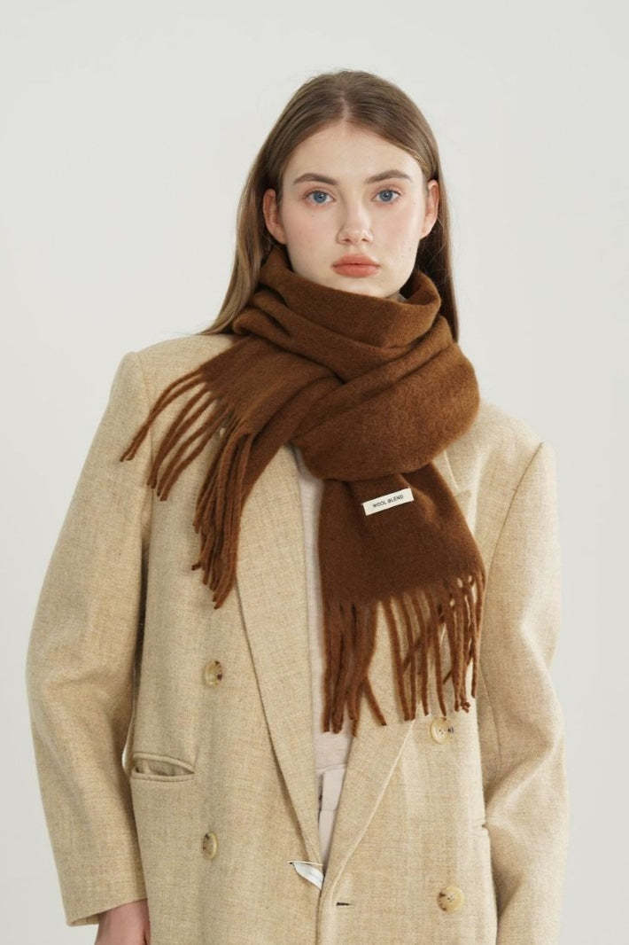 Solid Woven Fringe Wool Blend Christmas Scarf