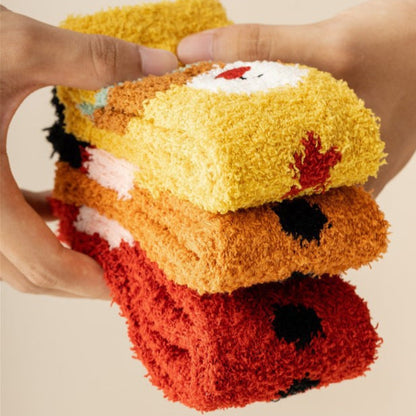 Plush Coral Fleece Cartoon Mid Calf Home Sleep Christmas Socks