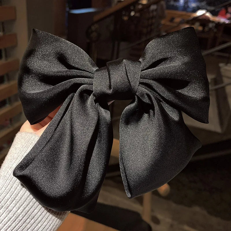 Big Red Bow Hair Accessory - Spring Korean Satin Rubber Christmas Black / Size Fits All