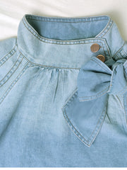 Loose Puff Sleeve Denim Short Shirt